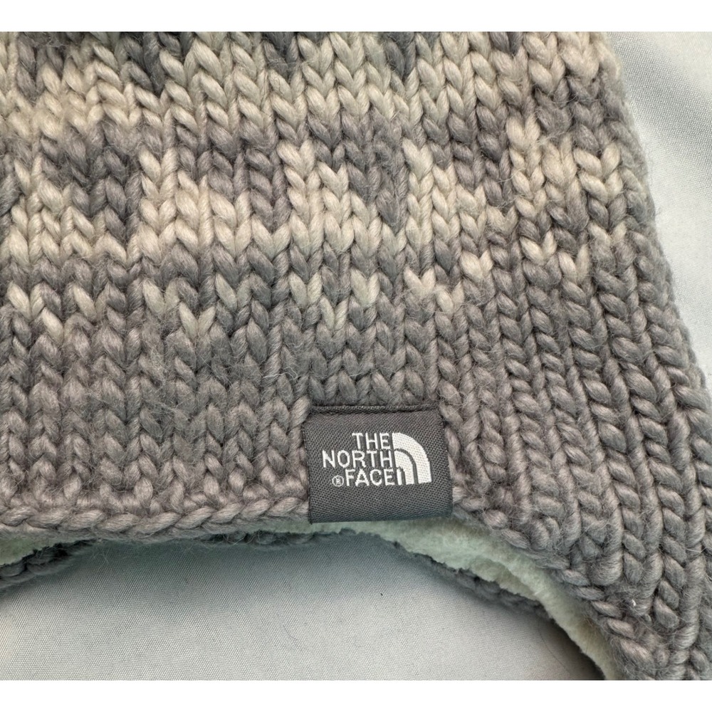 The North Face Grey Ombre Knit Trapper Hat Fleece Lined Braided Tassels Beanie - Picture 2 of 6